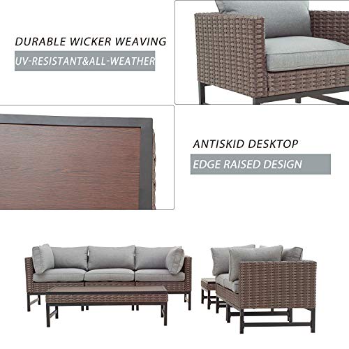 Festival Depot 7 Pcs Patio Conversation Set Sectional Chair Wicker Sofa Couch with Thick Cushions and Coffee Tables All Weather Outdoor Furniture for (Grey) 