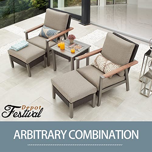 Festival Depot 2 Pcs Patio Dining with Chair Metal Frame Rattan Wicker Armchair and Cushions All Weather Outdoor Furniture for Backyard Garden, Dark Grey 