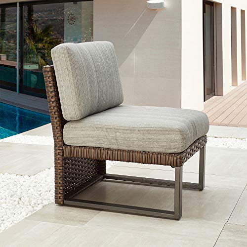 Festival Depot Dining Outdoor Patio Bistro Furniture Armless Section Chairs Wicker Rattan Premium Fabric Soft&Comfortable 5.5" Cushions with Metal Steel Frame Legs for Garden Poolside Lawn All-Weather 