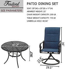 Festival Depot 5 Pieces Patio Dining Conversation Set, Outdoor Furniture 4 Swivel Bistro Armrest Chair & 1 Round Metal Table with 2.04" Umbrella Hole for Deck Poolside Porch Backyard (Blue)