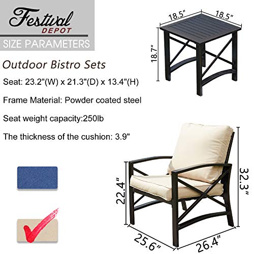 Festival Depot 6 Pieces Outdoor Furniture Patio Conversation Set All-Weather Metal Armchair Sofa Chairs with Seat and Back Cushions Side Coffee Tables