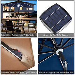 Festival Depot 8.8 FT Solar Patio Outdoor Umbrella with LED Lighted 360¡Rotation Adjustment Tilt and Crank Outdoor Market Umbrella