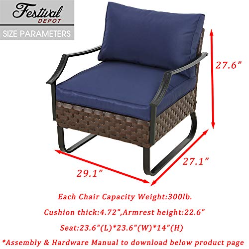 Festival Depot Patio Dining Chair with Thick Cushions Wicker Armchair with U Shaped Steel Legs Outdoor Furniture for Bistro Garden Yard All-Weather 