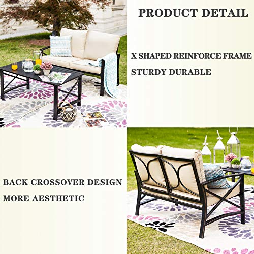 Elegant Outdoor Conversation Set with Cushioned Loveseat and Metal Coffee Table 