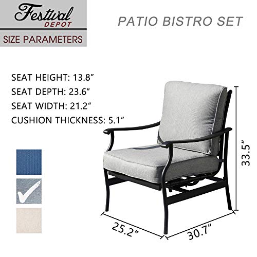 Festival Depot 2 of Outdoor Patio Bistro Armrest Chairs with Cushions Set Premium Fabric Metal Frame Furniture Set Garden Dining Seating Chair Thick & Soft Cushions