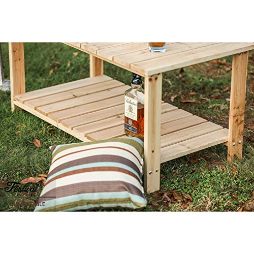 Festival Depot Natural Wood Outdoor Furniture Adirondack Patio Bistro Rectangle Dining Wooden Table Top with Steel Legs 2-Shelf Storage 37. 5"(L) x 20. 1"(W) x 18. 5"(H),Wood Color