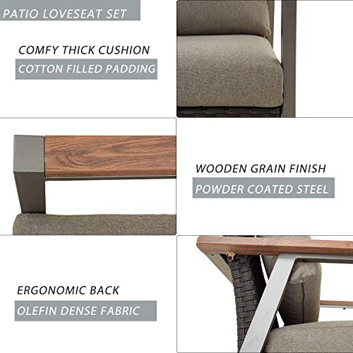 Festival Depot 4 Pieces Patio Outdoor Conversation Chairs Loveseat Set with Coffee Rectangle Table Metal Frame Furniture Garden Bistro Seating Thick Soft Cushions 