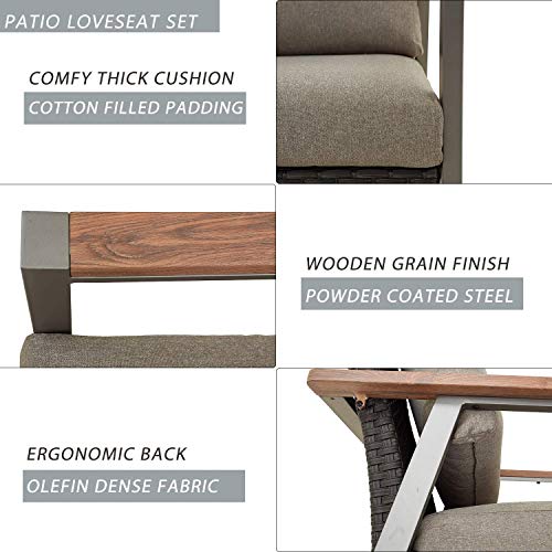 Festival Depot 4 Pieces Patio Outdoor Conversation Chairs Loveseat Set with Coffee Rectangle Table Metal Frame Furniture Garden Bistro Seating Thick Soft Cushions