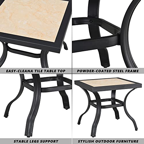 Stylish 3-Piece Outdoor 360° Swivel Armrests Dining Chairs Set with High Back Textilene Fabric and Square Coffee Table