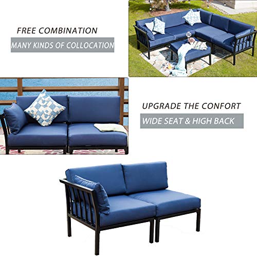 Festival Depot Patio Outdoor Furniture Conversation Set Armchair Corner Sofa Armless Sofa and Ottoman for Porch Lawn Garden Balcony Pool Backyard with Thick Soft Cushions