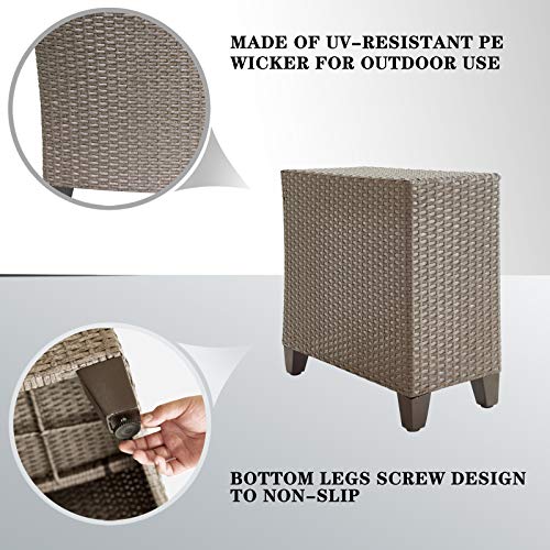 Festival Depot Outdoor All-Weather Patio Wicker Rattan Side Table Metal Frame End Table for Porch Lawn Garden Balcony Pool Backyard, Brown 