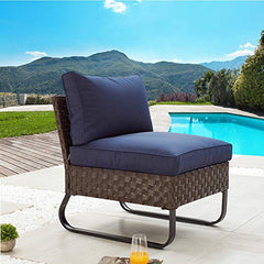Festival Depot Dining Outdoor Patio Bistro Furniture Armless Section Chairs Wicker Rattan Premium Fabric Soft & Deep Cushions with Side U Shaped Slatted Steel Legs for Garden Yard Poolside All-Weather