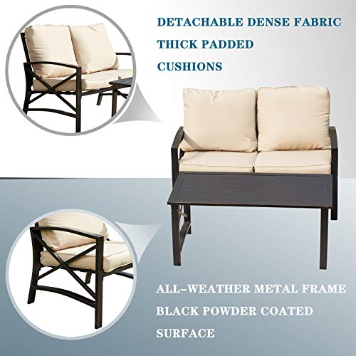 Elegant Outdoor Conversation Set with Cushioned Loveseat and Metal Coffee Table 