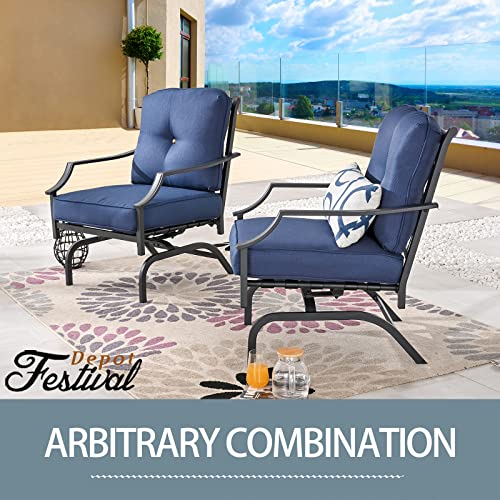 Festival Depot 2 of Outdoor Patio Bistro Armrest Chairs with Cushions Set Premium Fabric Metal Frame Furniture Set Garden Dining Seating Chair Thick & Soft Cushions 