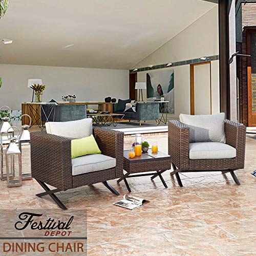 Festival Depot Patio Chair Wicker Armchair with Thick Cushions and X Shaped Steel Legs Metal Frame Outdoor Furniture for Garden Yard All-Weather 