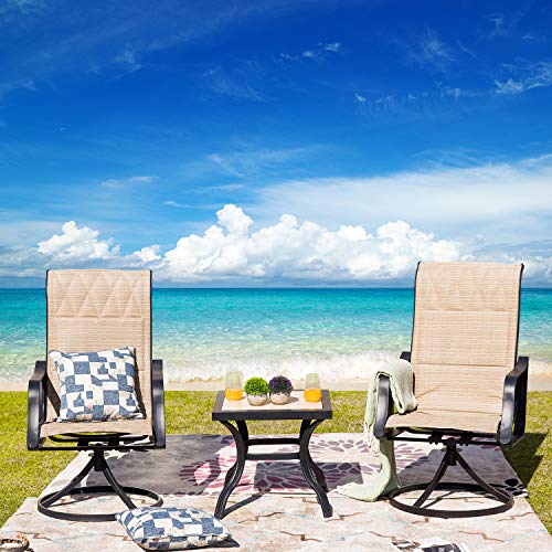 Stylish 3-Piece Outdoor 360° Swivel Armrests Dining Chairs Set with High Back Textilene Fabric and Square Coffee Table 