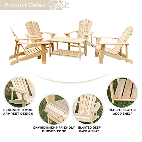 Charm & Comfort 5 Piece Traditional Wood Adirondack Patio Conversation Set 