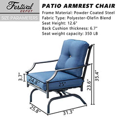 Festival Depot Patio Bistro Dining Chairs Set Outdoor Furniture Steel Frame Armchair with Armrest, Back & Seat Cushions (Set of 2, Blue)