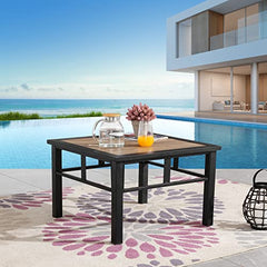 Sports Festival 1 Pcs Patio Side Table Outdoor Furniture with Metal Frame and Wooden Desktop Modern Coffee Square Table for Porch Garden Poolside Deck Lawn Balcony