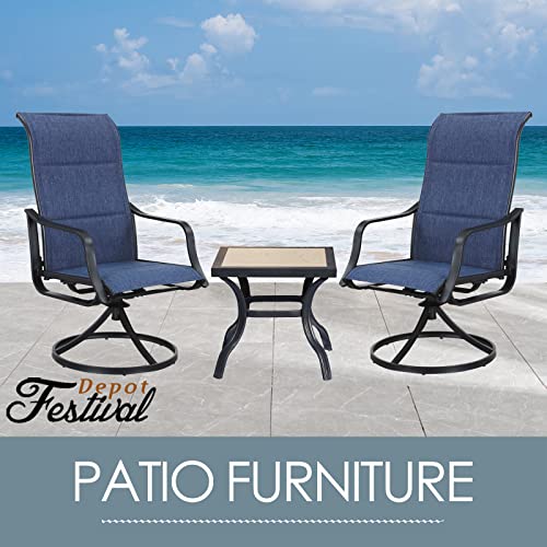 Stylish 3-Piece Outdoor 360° Swivel Armrests Dining Chairs Set with High Back Textilene Fabric and Square Coffee Table 