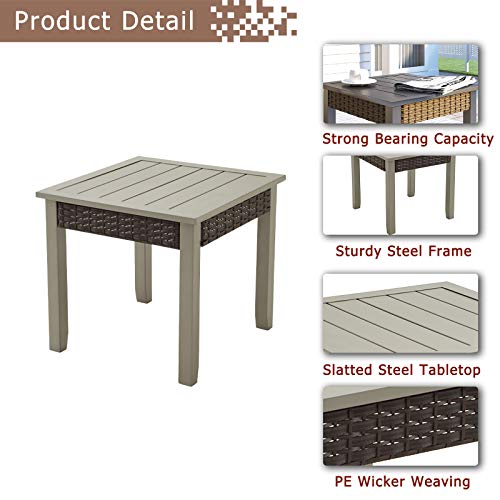 3-Pieces Patio Bistro Set Lounge Armchairs with Thick Cushions and Side Table in Metal Frame Outdoor Furniture for Deck 