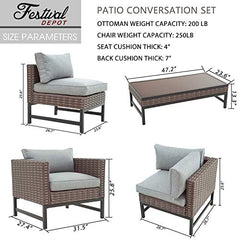 Festival Depot 6 Pieces Outdoor Conversation Set Sectional Wicker Chair with Thick Cushions and Rattan Coffee Table for Deck Lawn Backyard (Gray)