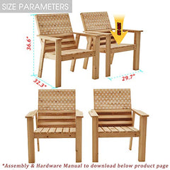 Festival Depot 2 Pieces Patio Wood Chair Stars and Strips Printing Furniture Outdoor for Deck