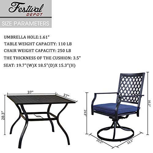 5-Piece Patio Dining Set: 4 Swivel Chairs and 1 Square Dining Table 