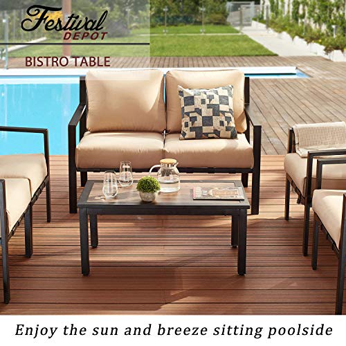 Festival Depot Metal Outdoor Side Table Patio Bistro Dining Table Wood-Like Aluminum-Plastic Table Top with Steel Legs 