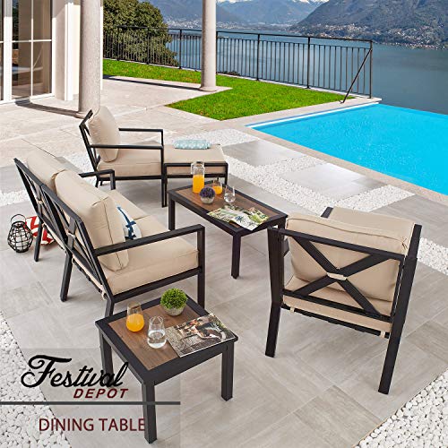 Festival Depot Metal Outdoor Furniture Side End Coffee Table Patio Bistro Square Dining Table Top with Steel Legs Black