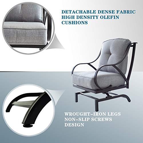 Festival Depot 2 of Outdoor Patio Dining Chairs with Blue Cushions Set Premium Fabric Metal Frame Furniture Set Garden Bistro Seating Chair Thick&Soft Cushions (2pc Dining Chairs) 
