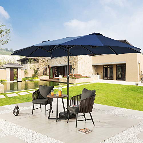 Festival Depot 14.7 ft Patio Outdoor Double-Sided Umbrella Large Twin Market Ventilation Aluminum Crank for Porch, Deck, Backyard and Pool 