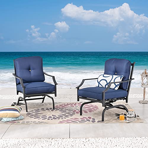 Festival Depot Patio Bistro Dining Chairs Set Outdoor Furniture Steel Frame Armchair with Armrest, Back & Seat Cushions (Set of 2, Blue)