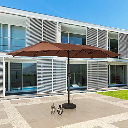 Festival Depot 14.7 ft Patio Outdoor Double-Sided Umbrella Large Twin Market Ventilation Aluminum Crank for Porch, Deck, Backyard and Pool 