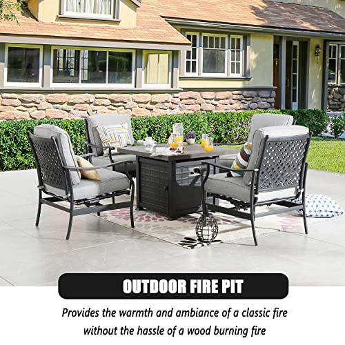 Festival Depot Patio Conversation Set Outdoor Furniture 50,000 BTU Propane Fire Pit Table Gas and Armrest Chair with Thick & Soft Cushions for Garden, Pool, Backyard