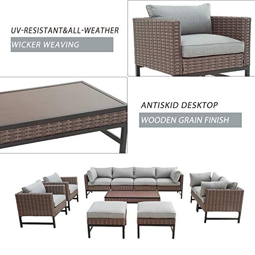 Festival Depot 11 Pieces Patio Conversation Set Outdoor Furniture Combination Sectional Sofa Loveseat All-Weather Wicker Metal Chairs with Seating Back Cushions Side Coffee Table,Gray