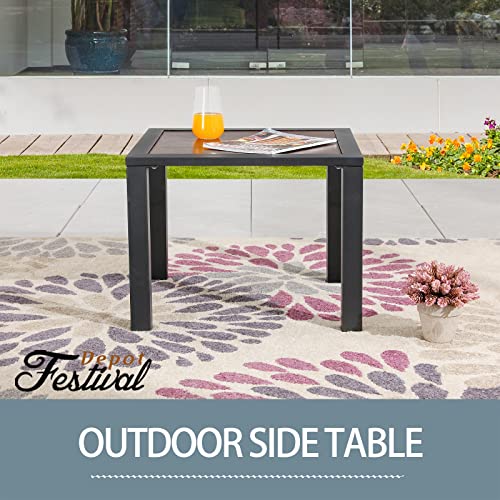 Stylish All-Weather Patio Coffee Table with Wood-Like Metal Frame 