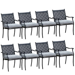 Festival Depot 8-Piece Outdoor Patio Furniture Outdoor Wrought Iron Dining Chairs Set for Porch Lawn Garden Balcony Pool Backyard with Arms and Cushions (8Pcs, Grey)