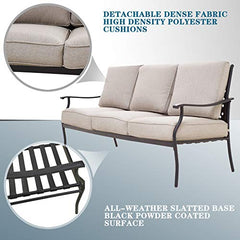 Festival Depot 4 Pcs Conversation Sets 5 Seats Patio Outdoor Arm Chairs Loveseat Set with Coffee Table Fabric Metal Frame Furniture Garden Bistro Seating Thick Soft Cushion,