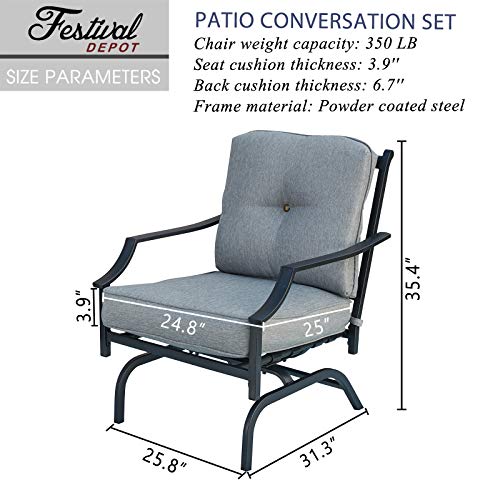 Festival Depot 2 of Outdoor Patio Bistro Armrest Chairs with Cushions Set Premium Fabric Metal Frame Furniture Set Garden Dining Seating Chair Thick & Soft Cushions 