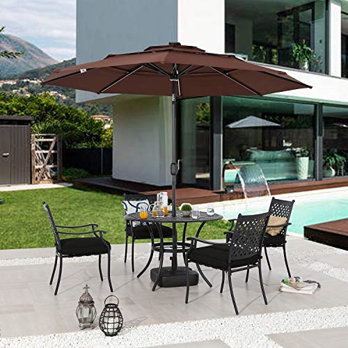 Festival Depot 9.8ft Outdoor Patio 3 Tiers Ventilation Market Aluminum Umbrella Button Tilt Easy Crank Center Light 8 Solar Powered LED Lights Bars All-Weather