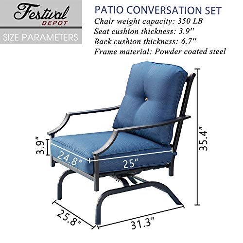 Festival Depot 2 of Outdoor Patio Bistro Armrest Chairs with Cushions Set Premium Fabric Metal Frame Furniture Set Garden Dining Seating Chair Thick & Soft Cushions 