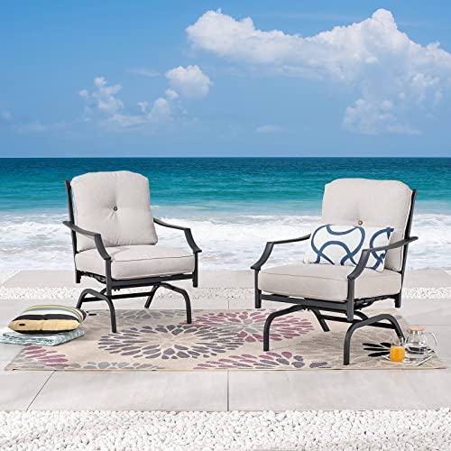 Festival Depot Patio Bistro Dining Chairs Set Outdoor Furniture Steel Frame Armchair with Armrest, Back & Seat Cushions (Set of 2, Beige)