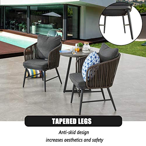 3-Pieces Patio Bistro Set Iron Desktop Wood Grain Circle Coffee Side Table Slatted Steel Frame 