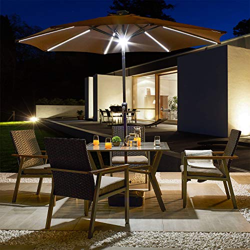 Festival Depot 8.8 FT Solar Patio Outdoor Umbrella with LED Lighted 360¡Rotation Adjustment Tilt and Crank Outdoor Market Umbrella