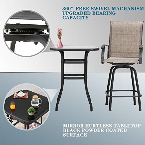 Festival Depot 40" Bar Height Outdoor Patio Bistro Table Metal Square Side Table Tempered Glass Top All Weather (31.5"x 31.5"x 41.2"H)