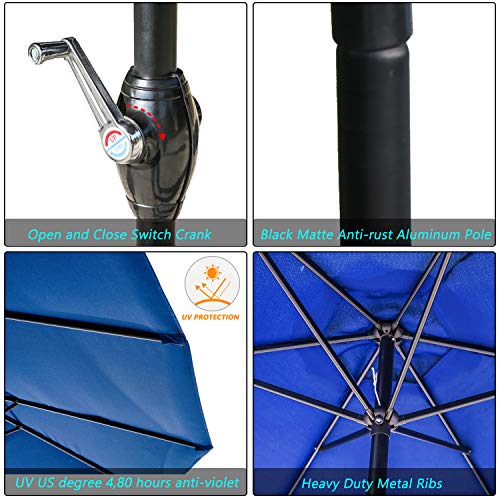 Festival Depot 9Ft Round Patio Umbrella Outdoor Market Table Umbrella with Hand Crank Open System Without Base or Stand for Deck Porch Pool Balcony