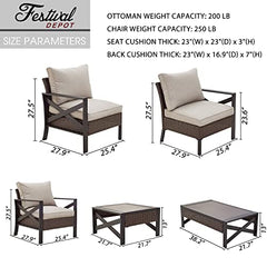 Festival Depot 9 Pcs Patio Outdoor Furniture Conversation Set Sectional Sofa with All-Weather Brown PE Rattan Wicker Back Chair, Coffee Side Table and Soft Thick Removable Couch Cushions