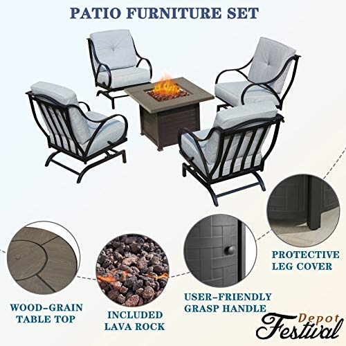 Festival Depot Patio Conversation Set Outdoor Furniture 50,000 BTU 42 Inch Propane Fire Pit Table Gas and Armrest Chair with Thick & Soft Cushions for Garden, Deck, Pool, Backyard