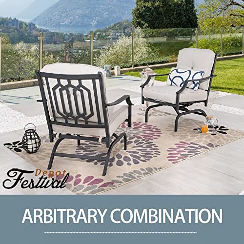 Festival Depot 2 of Outdoor Patio Bistro Armrest Chairs with Cushions Set Premium Fabric Metal Frame Furniture Set Garden Dining Seating Chair Thick & Soft Cushions 